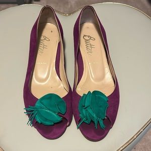 Butter plum and teal peep toe mini wedge